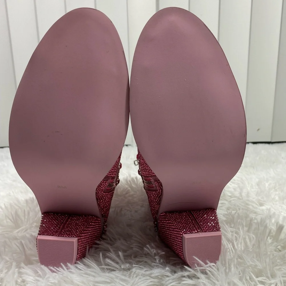 CLUB EXX Pink Sheriff Shine Rhinestone Cowboy Boots Ankle Booties Heeled Size 8 - Picture 8 of 13